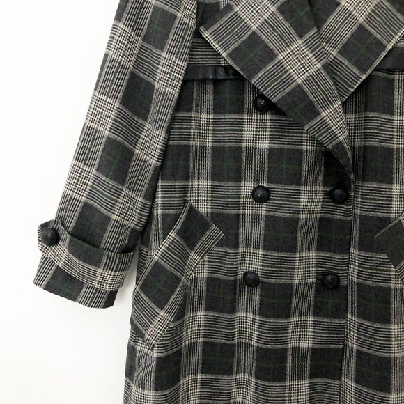 Vintage Black and Gray Plaid Trench Coat - Picture 6 of 8
